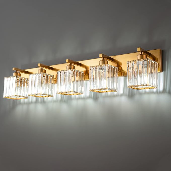 19.5" KnurledBrassWallSconcesSetof2,BronzeBathroomVanityLightFixtureswithWaterRipplesGlassTube,ModernLampforBedroom,LivingRoom,Hallway,Staise,Mirror,Kitchen