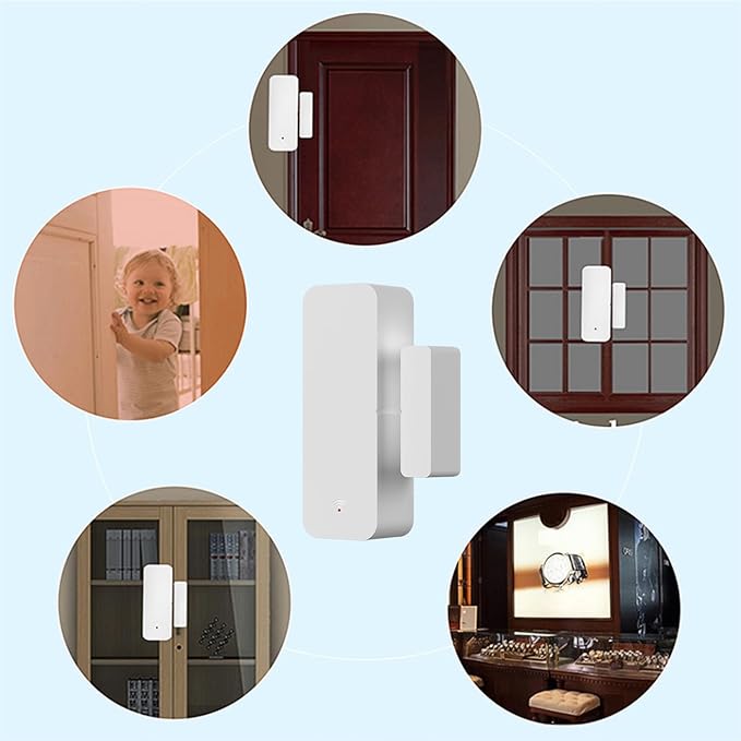 WiFi Door Sensor Window Detector: Smart Window Contact Sensor, Wireless Magnetic Door Open Detector with Free Notification Alerts, Compatible with Alexa Google Assistant (4-Pack)