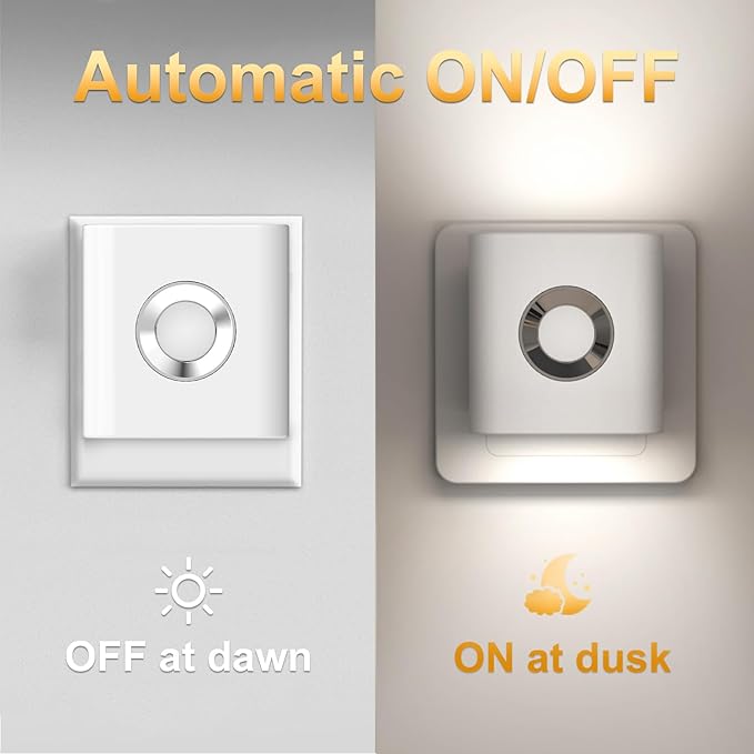 Motion Sensor Night Light, [2 Pack] Night Lights Plug into Wall, Dusk to Dawn & Motion Sensor, Plug in Night Light, 3000K Nightlight for Bedroom Bathroom Hallway