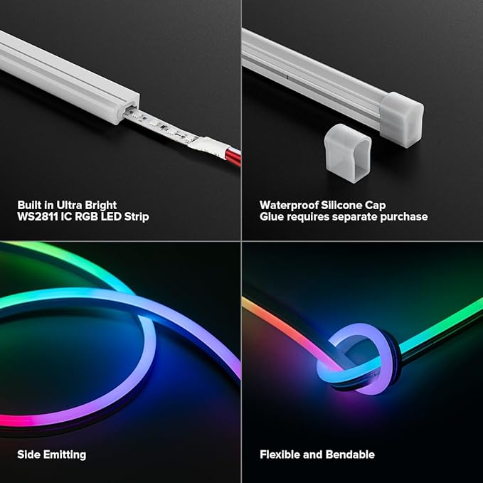 BTF-LIGHTING WS2811 IC RGB Chasing Color Neon Light 16.4FT DC24V 90IC 108LED/m T0817 IP67 Waterproof Flexible Addressable Rope LED Strip for Wall Bedroom Indoor DIY Decor (No Adapter or Controller)
