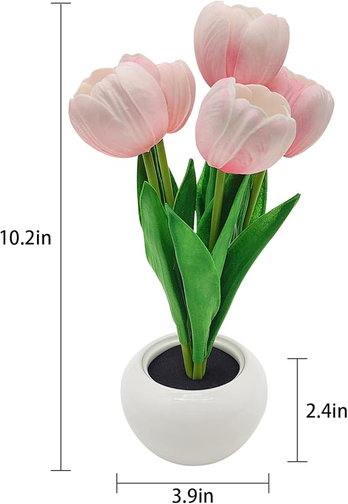 Flower Table Lamp Tulip Desk LED Night Light for Home Living Room Decor Artificial Flower with Vase Table Centerpieces for Birthday Holiday Party Wedding Room Decoration (Pink)…