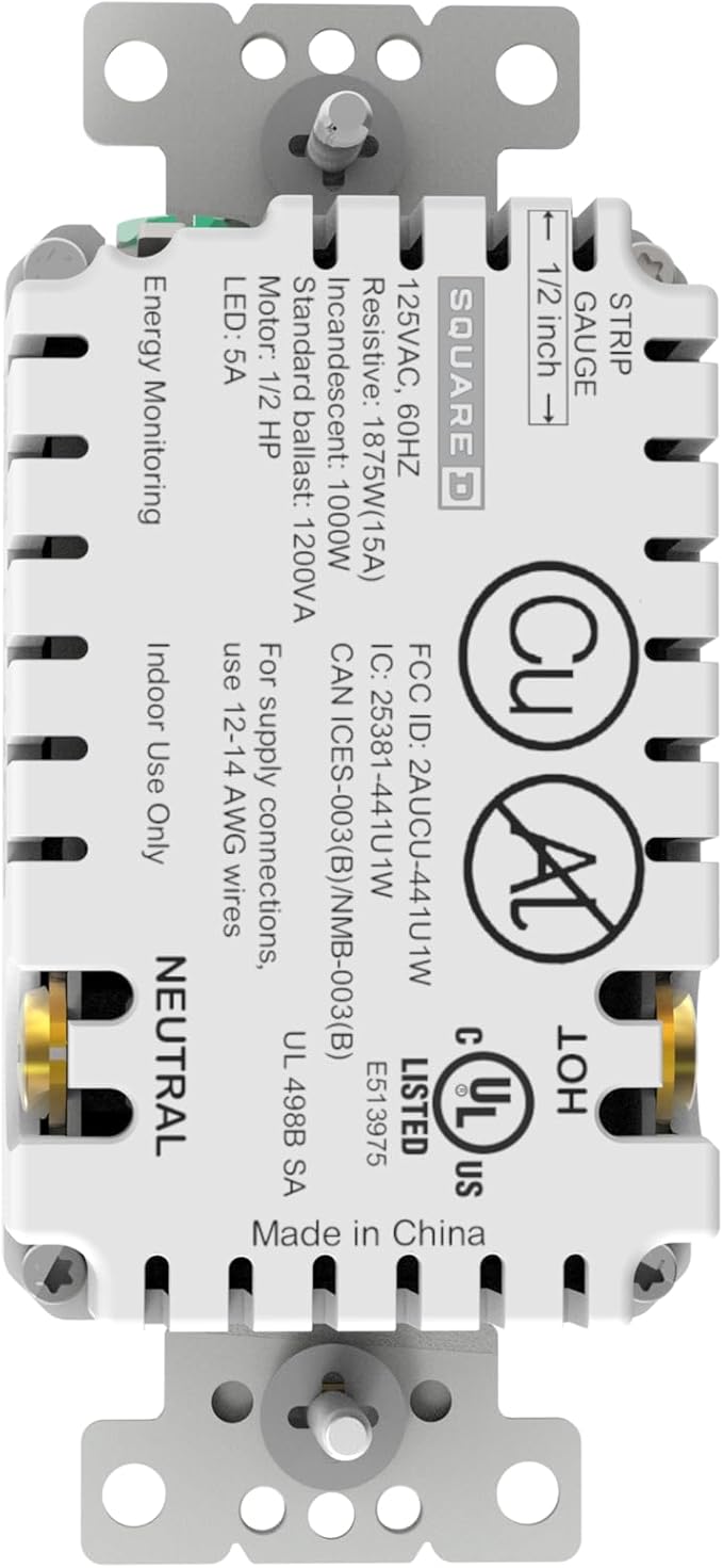 Square D by Schneider Electric X Series 15A 125V Wi-Fi Energy Monitoring Socket Outlet, Tamper Resistant, Needs Neutral Wire, Matter Certified, Works with Alexa, Google Home, Apple Home, Light Almond