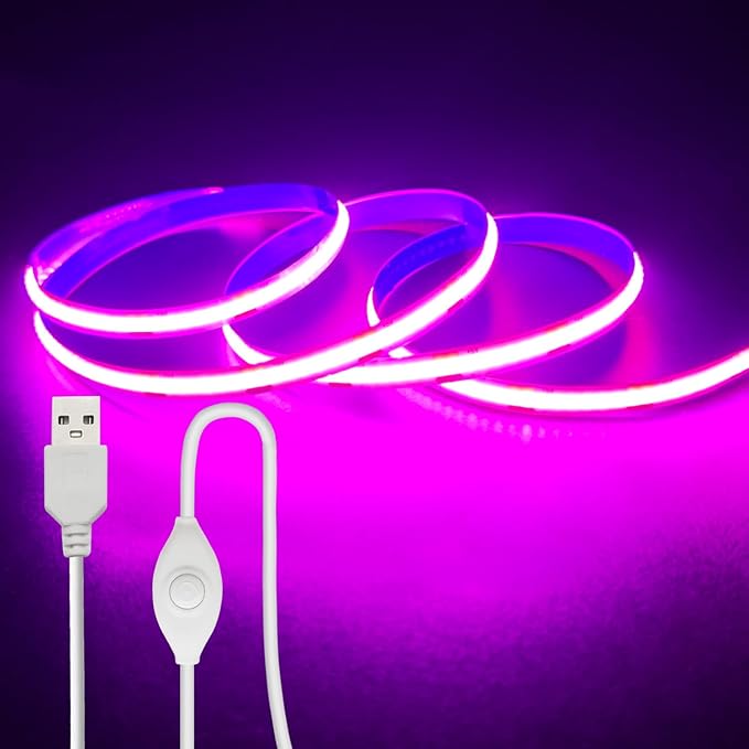 5V LED Strip Lights, Pink USB LED Light Strip, 3.28FT Dimmable Cob LED Strip Light, High Brightness Short LED Strip for Display Cabinet, Living Room, TV Lights