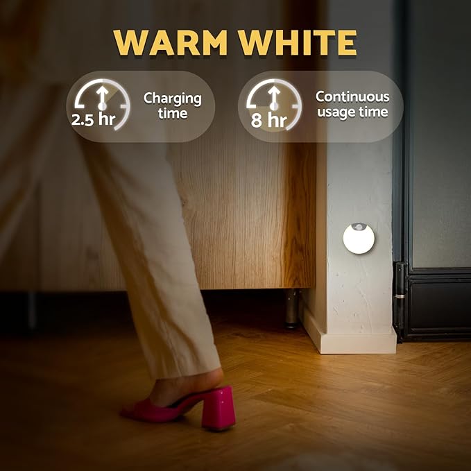 Rechargeable Night Light Motion Sensor Stair Lights Indoor Wireless, Battery Operated, Magnetic, Dimmable, for Stairway, Hall, Bathroom, 4-Pack