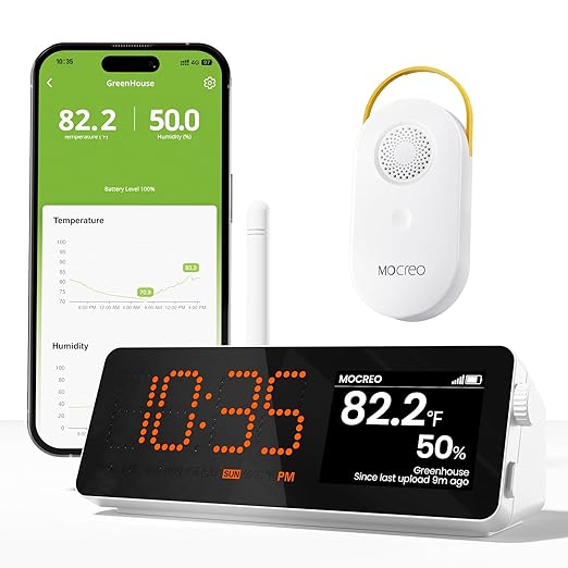 MOCREO WiFi Indoor Hygrometer Thermometer, 1640ft Long Monitor Range, Smart Remote Humidity Temperature Sensor with App Email Alert, 2-Year Free Data Export, for Room, Garage, Basements