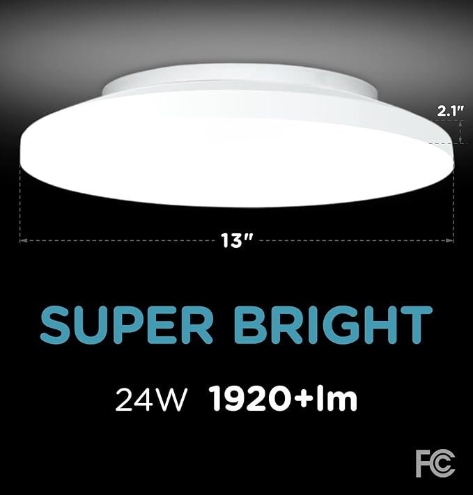 Flush Mount Ceiling Light Fixture Wired Dimmable, 13 Inch 24W, 5 CCT 2700/3000/3500/4000/5000K, 3 Brightness Settable, Surface Mount LED Lights for Bedroom Stairs Hallway Laundry Porch, White