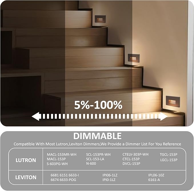 Stairway Lights Indoor, 120V 3.5W LED Dimmable Stair Lights Indoor Outdoor for Step Stair, 3000K/4000K/5000K, IP65 Waterproof, Aluminum, ETL, Bronze, Pack of 1 (D Style Bronze, 1)