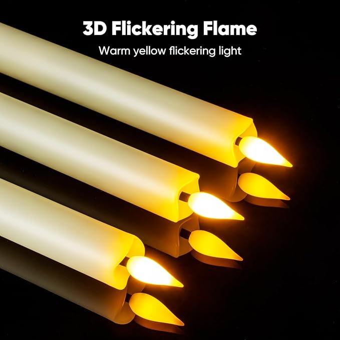 12 Pcs Flameless Taper Candles with Remote Timer Dimmer, 9.6 inches Ivory Plastic LED Candlesticks, Battery Operated Led Warm Light Window Candles, for Wedding Home Christmas Decoration