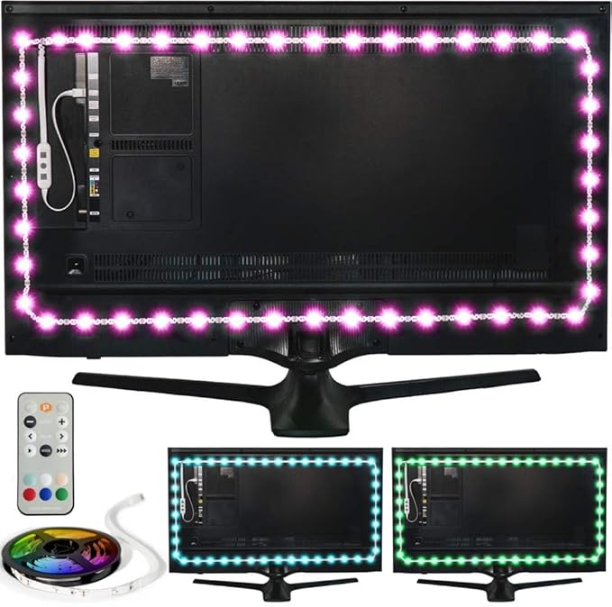 Power Practical LED Lights for TV in Living Room or Bedroom, Luminoodle Backlight, USB Powered Strips w/Remote for 15 Ambient Color Bias Lighting Options & 10 Brightness Modes, Size (30"-40" TV)