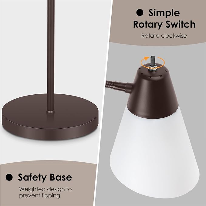 Floor Lamp for Living Room, Adjustable Standing Room Lamp with White Plastic Shade, Brown Reading Floor Lamps for Dorm, Bulb not Included