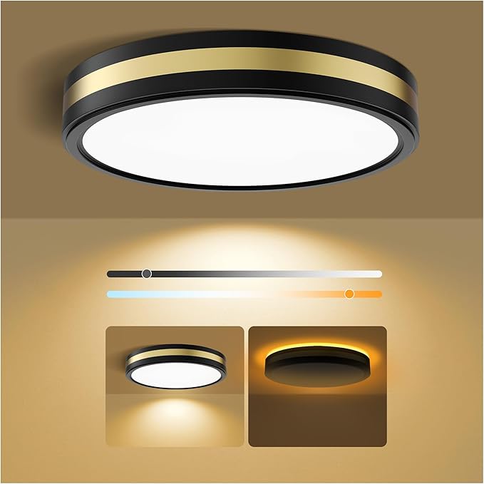 18 Inch Flush Mount Light With Night Light, 5CCT Modern Black Gold LED Ceiling Fixture, 45W 4500LM 2700K-6500K Adjustable, Dimmable for Bedroom Hallway, ETL