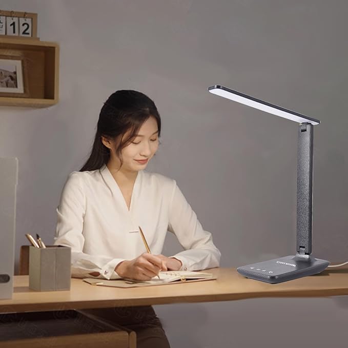 BAFOVY Eye Caring Table Lamp, 180 Adjustable Rotating Foldable Desk Lamp with USB C Charging Port, 5 Color Temperatures 5 Dimming Levels (Black)