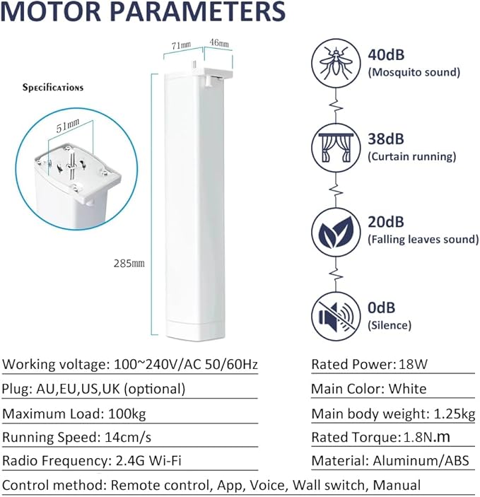 Automatic Curtain Opener WiFi Motorized Curtain Track Kit 1.8N.m Curtains Motor, Ripple/Wave Fold Electric Curtain Track, Remote Curtains, Compatible with Alexa & Google Home (2 meters (78.7 inches))
