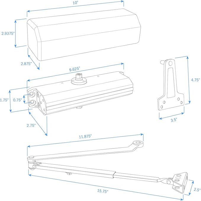 Nuk3y 9000 Series Grade 1 Heavy Duty Door Closer, Multi-Mount, Adjustable Size 1-6, ADA Compliant, UL Listed (White)
