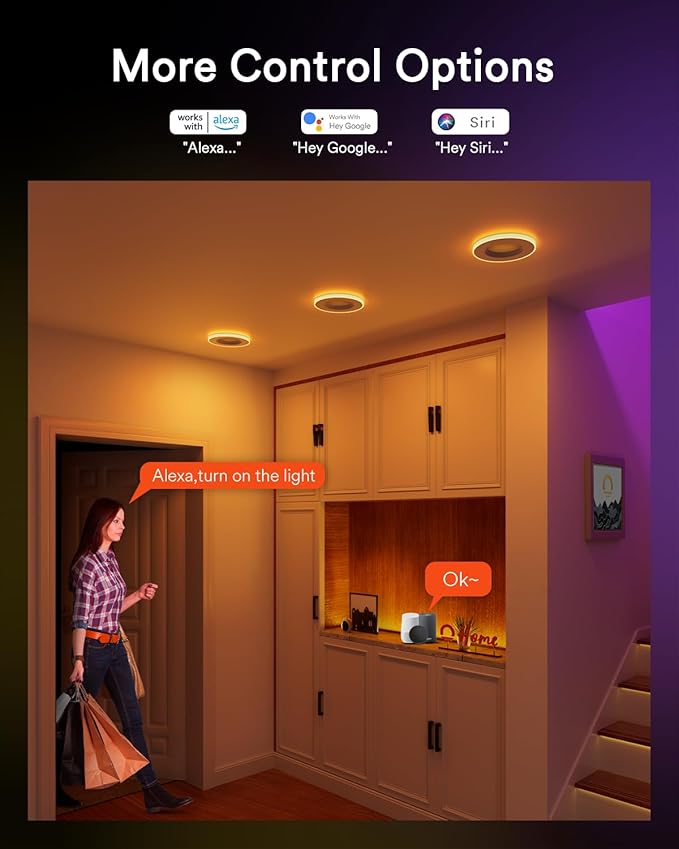 Grace Smart Recessed Lighting 6 Inch, RGBCW LED Can Lights with Night Light, Retrofit Downlight Works with Alexa/Google, 2700K-6500K Dimmable Color Changing Ceiling Light for Bedroom Living Room,4pack