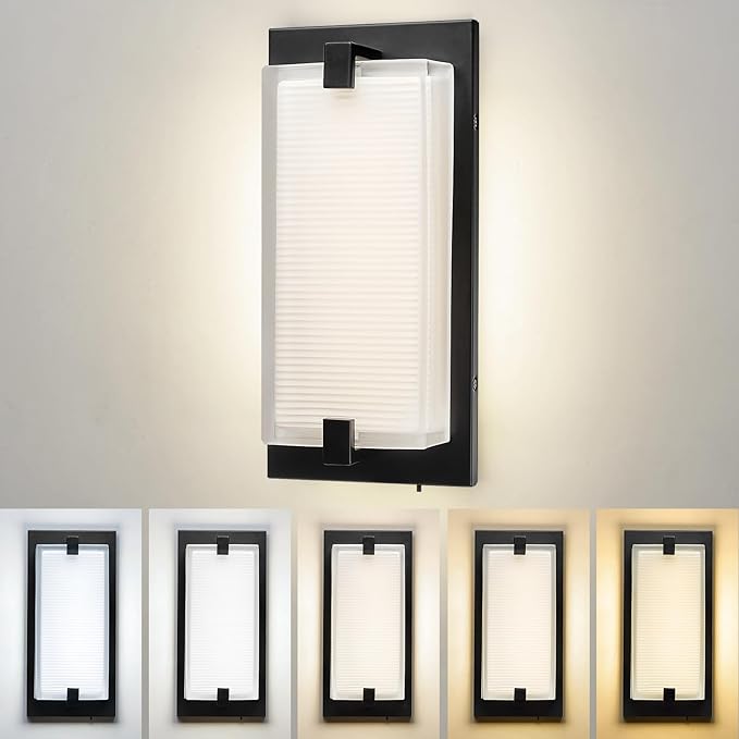 zeyu LED Indoor Wall Sconce, 18W Modern Dimmable Wall Mount Light for Hallway, 5CCT Adjustable 3000K/3500K/4000K/5000K/6500K, Black Finish with Clear Glass Shade, ZTH100B-LED BK