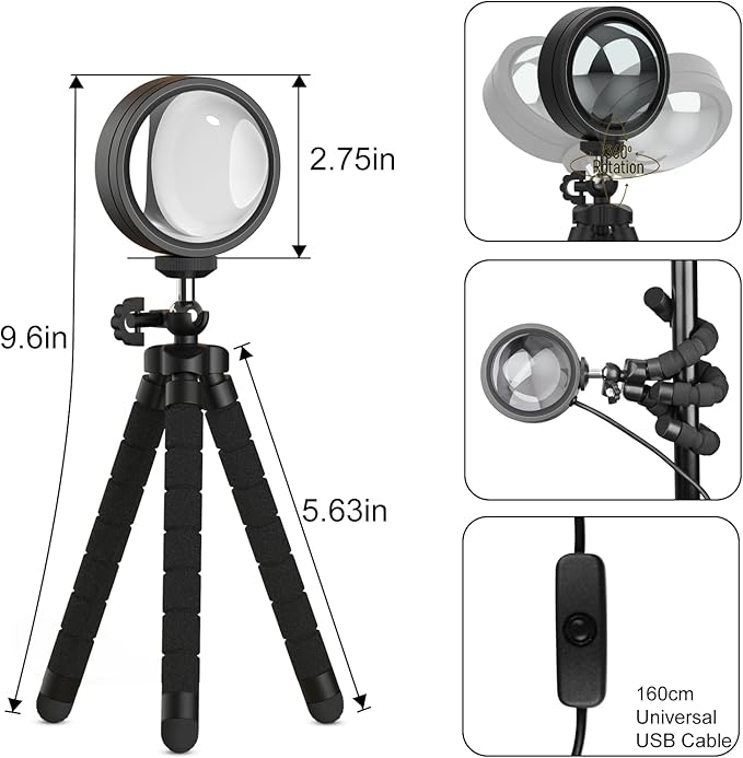 Sunset Lamp Projector,360 Degree Rotation Sun Lamp Led Night Light with USB Port,Sunset Lamp for Room Decor, Photography,Tiktok Live,Christmas Gifts for Women