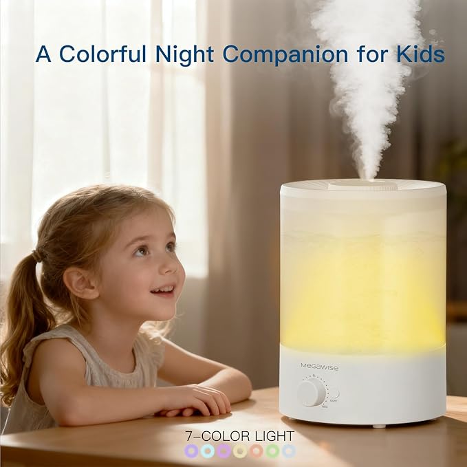MEGAWISE 2 pack 3.5L Ultrasonic Cool Mist Humidifier – Top-Fill, Essential Oil Diffuser, Quiet Operation, Night Light, Auto Shut-Off for Home & Office (2)