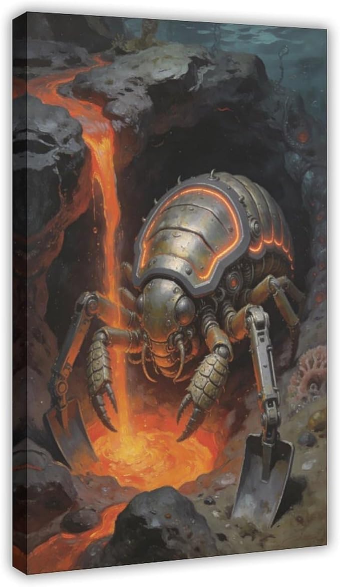 Framed Steampunk Mechanical Trilobite Wall Art - Volcanic Underwater Retro Poster for Garage Apartment Decor 08x12inch(20x30cm)