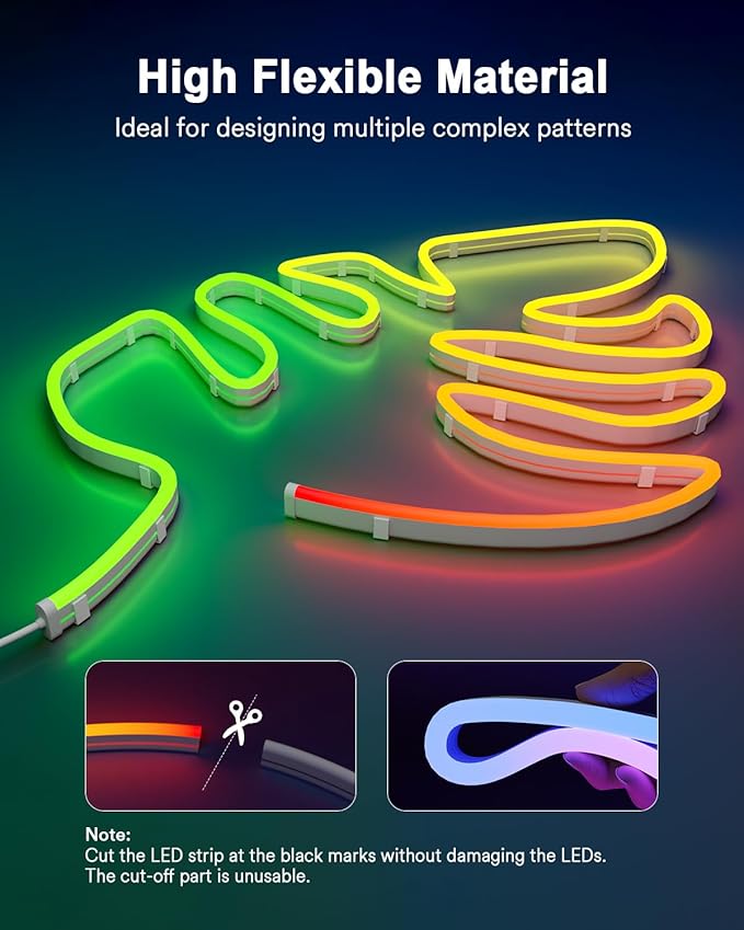 Lumary Smart RGBAICW Neon Rope Lights Indoor, 16.4ft Led Strip Light Works with Alexa/Google Assistant, Warm White to Cool White Rope Light for Bedroom Wall Decor, Halloween, Christmas, 180LEDs/m