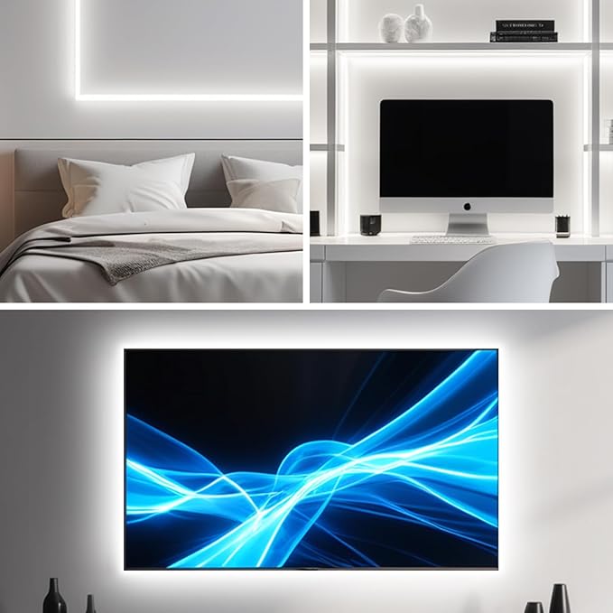 iNextStation 16.4FT 5M White COB LED Strip Light, 6000K Color Temperature White Light Strip, DC12V CRI 93+ Dimmable COB Strip Light, 8mm Width LED Tape Lights, LED Lights for TV Backlight(with Plug)