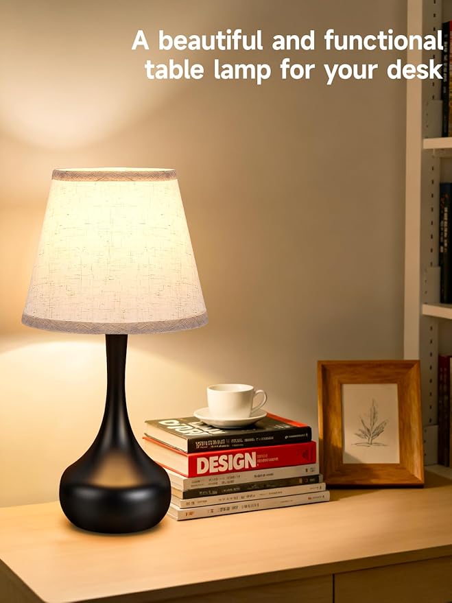 Touch Table Lamp for Bedroom Set of 2, Farmhouse 3-Way Dimmable Table Lamps for Nightstand with Fabric Shade, Lamps for Living Room，Desk Lamps for Home Office, Black Lamp for Bedroom