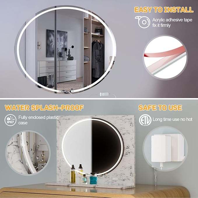 MY BEAUTY LIGHT LED Vanity Lights Strip for Mirror, 3000K-6000K Adjustable Color Temperature Bright Vanity Mirror Lights, 6.56FT Dimmable Makeup Light, ELT Approval 24V Stick on Lights for Mirror