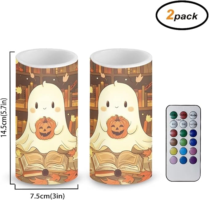 Ghost Pumpkin Battery Candles with Remote Control Flameless Flickering LED Candles for Autumn Thanksgiving Fall Decor Harvest Halloween Party Dining Room Table Centerpiece