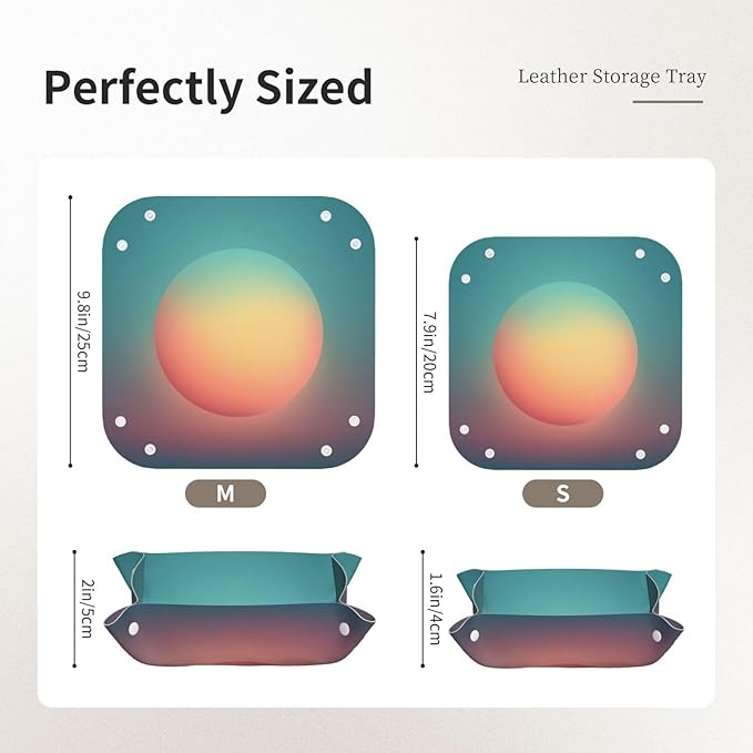 Minimal Teal and Peach Gradient Circle Valet Tray Leather Desktop Storage Organizer Bedside for Jewelry Keys Coin Candy
