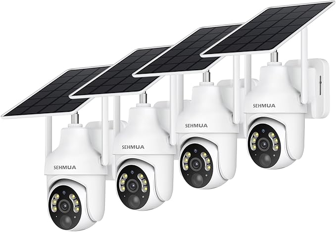 SEHMUA 2K Solar Security Cameras Wireless Outdoor, 4PCS 360° View Pan/Tilt WiFi Security Camera Outside with Color Night Vision （4 Pack）
