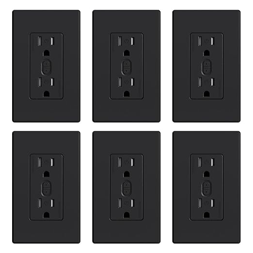 ELEGRP Smart Plug, Smart in-Wall Outlet Compatible with Alexa and Google Assistant, 2.4GHz Wi-Fi Smart Receptacle with Energy Monitoring, No Hub Required, UL Listed, Black, 6 Pack