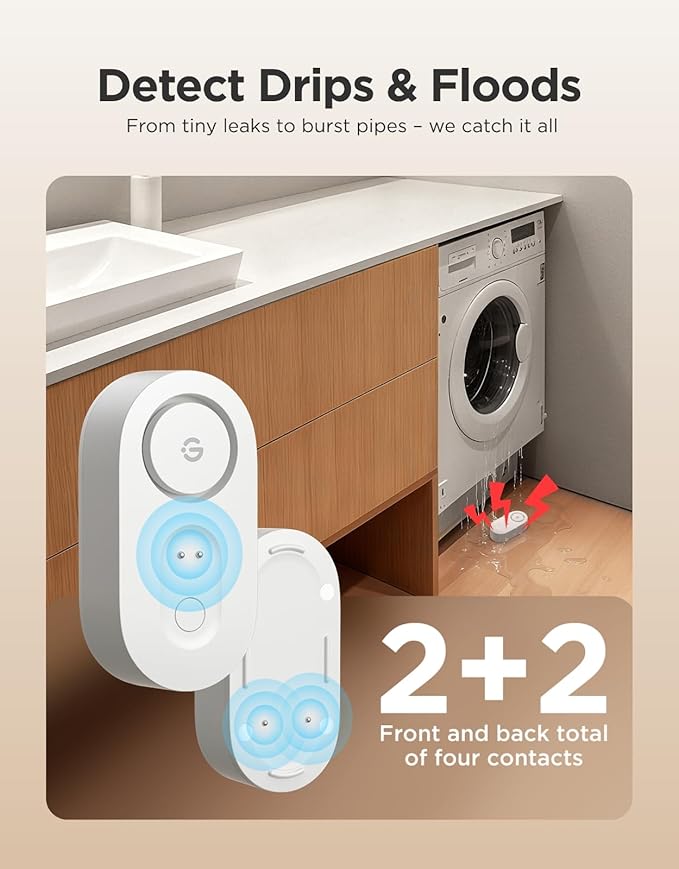 GoveeLife Upgraded Smart Water Leak Detector 1s with 1804 ft Ultra-Long Range, WiFi Water Sensor with SMS/Email/APP Push and Sound Alarm,5-Year Battery Life, 5 Pack, Suit for Home, Basement, Kitchen