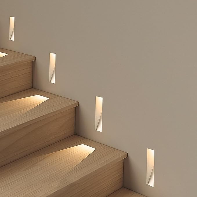 SCON 12-Pack Trimless Recessed Step Lights, 2W 3000K Warm White Wall Light, Indoor Rectangle Skirting Board Lighting, Invisible Stair Lights for Hallway, Bedroom, Staircase (No Dimming)