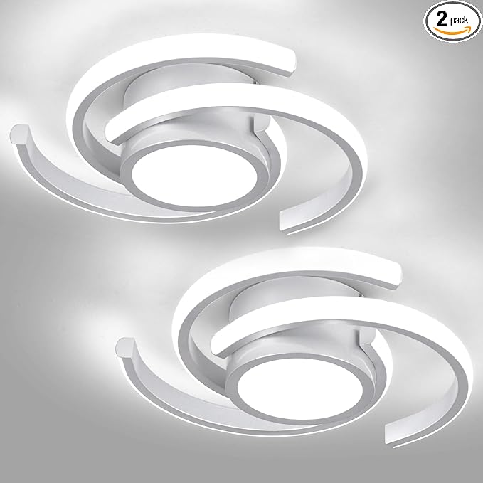 ADISUN LED Modern Ceiling Light, 6000K Semi Flush Mount Ceiling Light Fixture, Unique Ceiling Lamp for Living Room Bedroom Corridor Aisle Hallway, 2 Pack, Silver