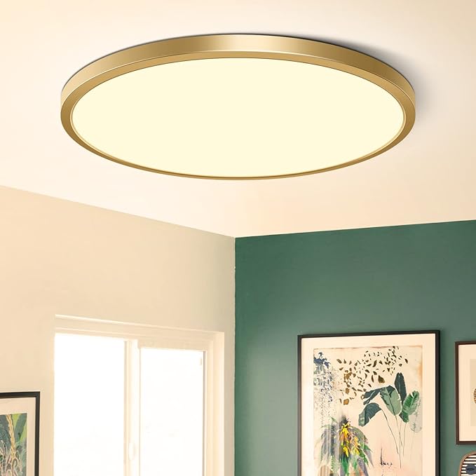 15.7Inch LED Flush Mount Ceiling Light Fixture , 32W(320W Equivalent), 3800LM, 3000K Warm White, IP40, Flat Modern LED Ceiling Lights for Bedrooms, Living Rooms, Bathrooms, Stairwells, etc.(Gold)