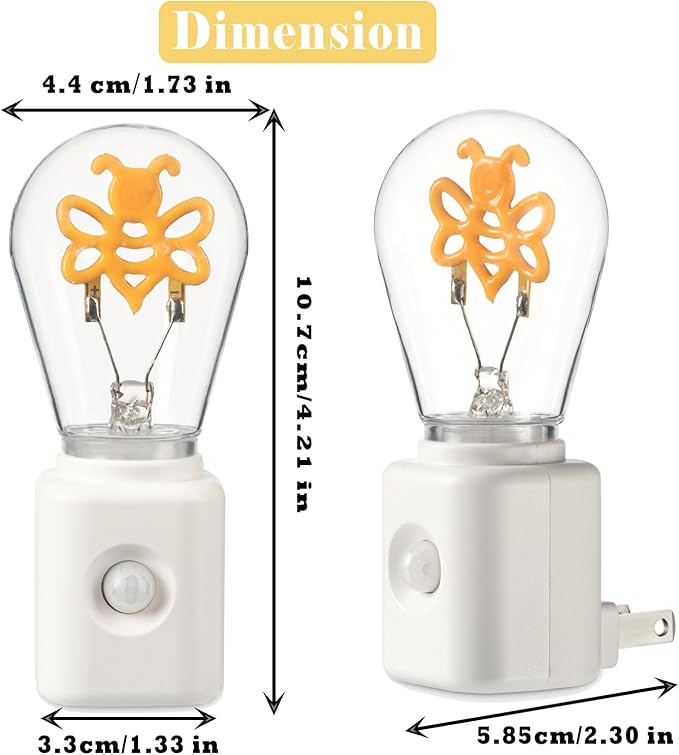 Vintage Filament Night Light Plug in, Dimmable and Motion Sensor Equipped, Warm Ambience 2200K for Hallway, Bedroom and Stairway, 1 Pack