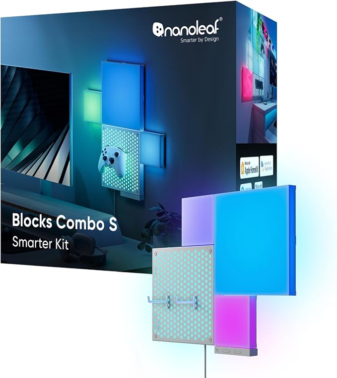 Nanoleaf Blocks Combo S Smarter Kit, Indoor RGBW WiFi Wall Light Panels, 4pk