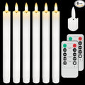 Real Wax Flameless Taper Candles with Remote Timer,Battery Operated LED Candles Set with 3D Flickering Flame,9.6" Realistic Dripless Candlesticks for Wedding Home Decor,6 Pack White