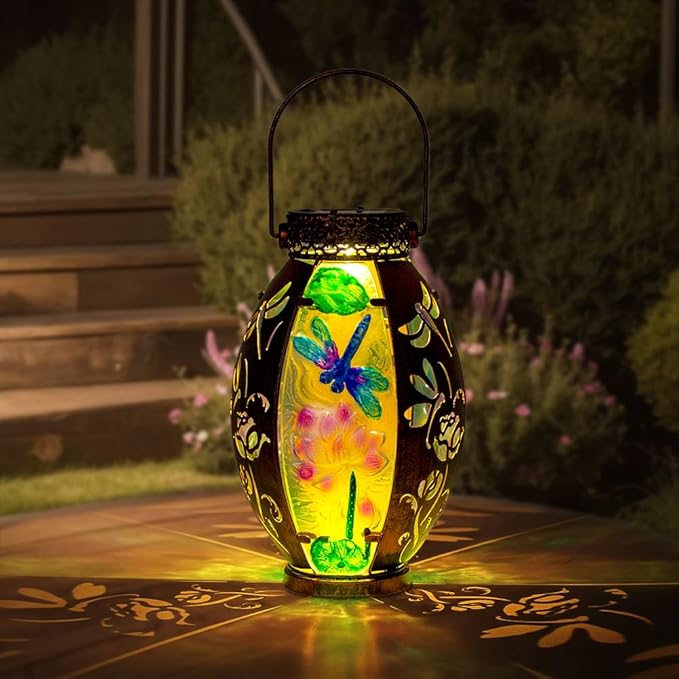 VEWOGARDEN Dragonfly Solar Lanterns Outdoor Waterproof Hanging Solar Lantern Decorative Outdoor LED Lantern Lights for Patio Yard Table Garden Decor