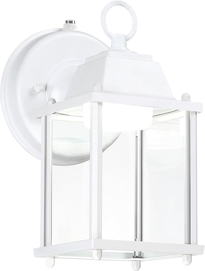 LIT-PaTH Small Outdoor LED Wall Lantern with Dusk to Dawn Photocell, 5000K Daylight White, 9.5W, 800 Lumen, Aluminum Housing Plus Glass, Outdoor Rated, 1-Pack, White