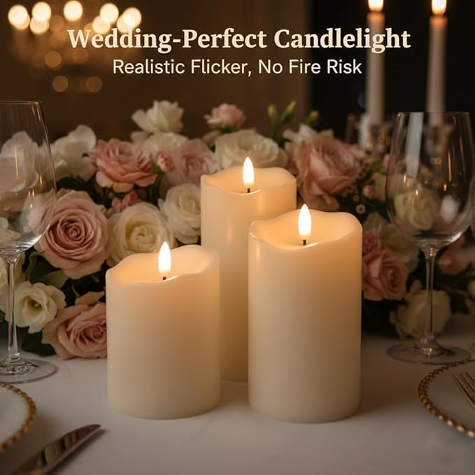 ANGELLOONG Flickering Flameless Candles, Realistic Battery Operated Candles with Remote and Timer, Set of 3 LED Candles for Room Fall Home Wedding Decor Centerpieces Table Party Valentines Decorations