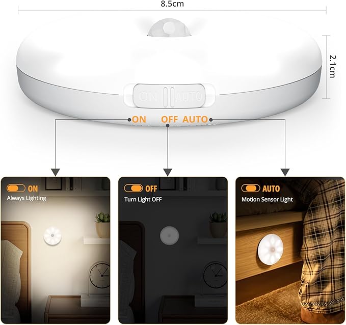 Motion Sensor Under Cabinet Lights, Wireless LED Light Bar with Built-in Rechargeable Battery, Magnetic Stick-on Night Light for Kitchen, Closet, Wardrobe