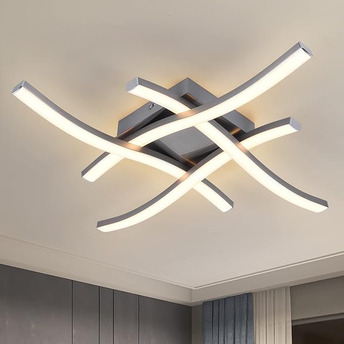 EDISLIVE Modern Dimmable LED Ceiling Light Curved 4-Light 18 in Minimalist Flush Mount Ceiling Light Fixture Lamp for Bedroom Foyer Kitchen 3000K 24W Nickel