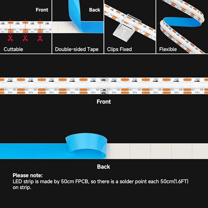 BTF-LIGHTING FCOB COB WS2812B IC RGB LED Strip DC5V 6.5FT Individual Addressable 160Pixel/m 320LEDs 320IC Dream Color IP30 Non-Waterproof High Density Light 0.39in Width(No Adapter or Controller)