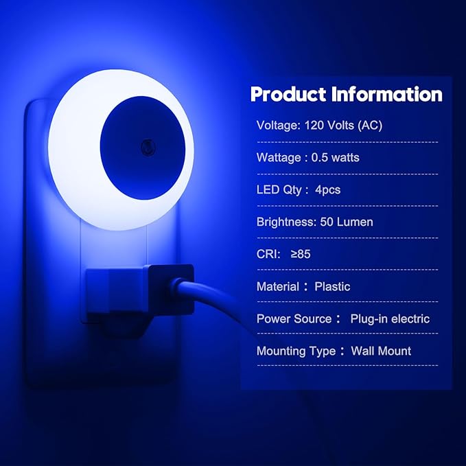 Night Light, Night Lights Plug into Wall, Dusk to Dawn Sensor, Blue Led Night Light 0.5W, 2 Pack Nightlight for Adults, Bedroom, Bathroom, Hallway, Kitchen