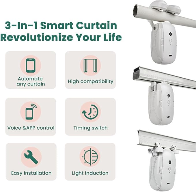 Automatic Curtain Opener and Closer, Smart Curtain Motor with App Timer, Remote Control Curtain Rail Curtain Opener Robot for Roman Rod Tracks