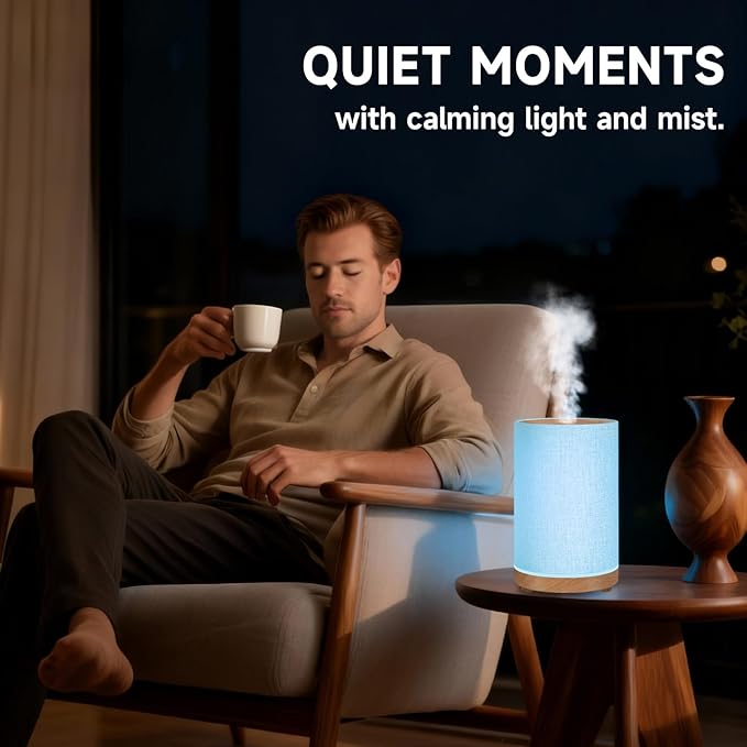 URPOWER 100ML Essential Oil Diffusers for Home with Linen Cover 7 Color Changing Lights, Timer & Auto-Off Scent Diffuser Oil Machine Humidifier Aromatherapy Air Diffusers for Bedroom, Office