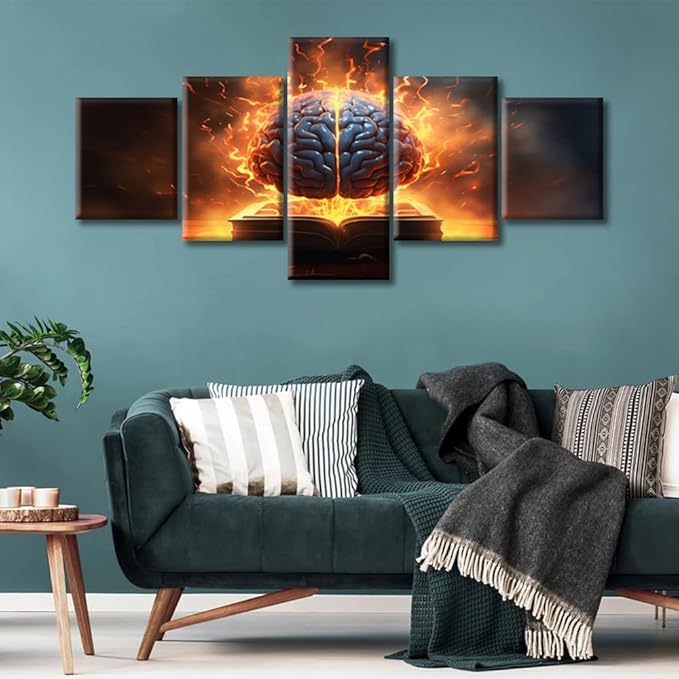 Brain Wall Art Abstract Human Brain Pictures Print On Canvas Brain Nervous System Modern Artwork Wall Art for Living Room Office Giclee Posters Framed Ready to Hang, (50"Wx24"H)