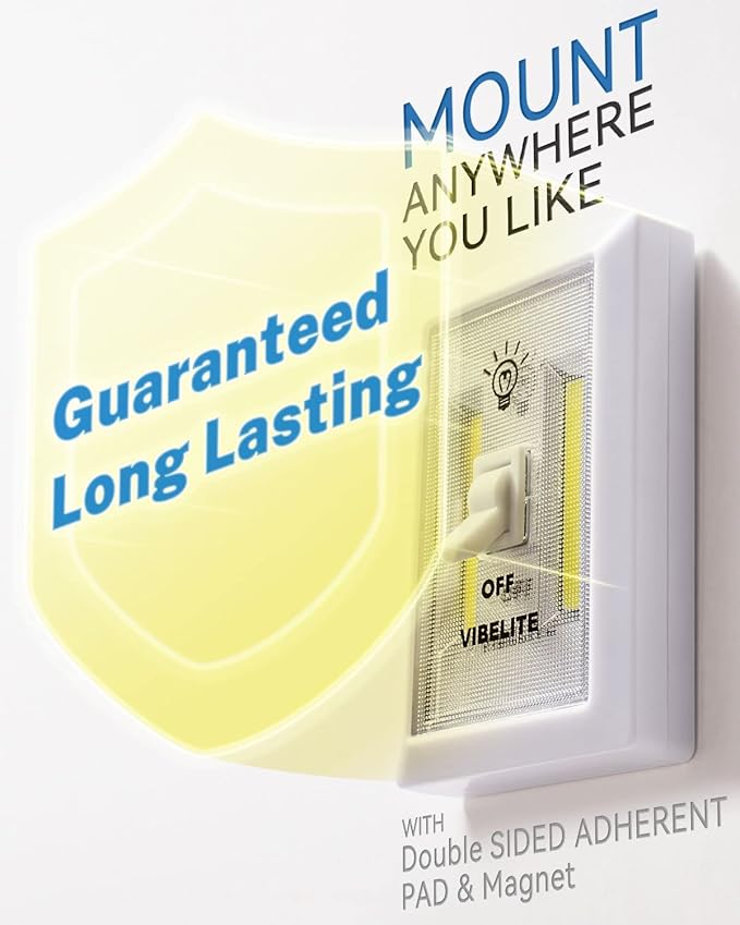 VIBELITE Closet Light, Battery Operated Switch Light, Tap Light, Touch, Push Night Lights, Wall Wireless Mount Under Cabinet, Shelf, Shed, Kitchen, Garage, Attic, RV, Lighting Installations (6-Pack)