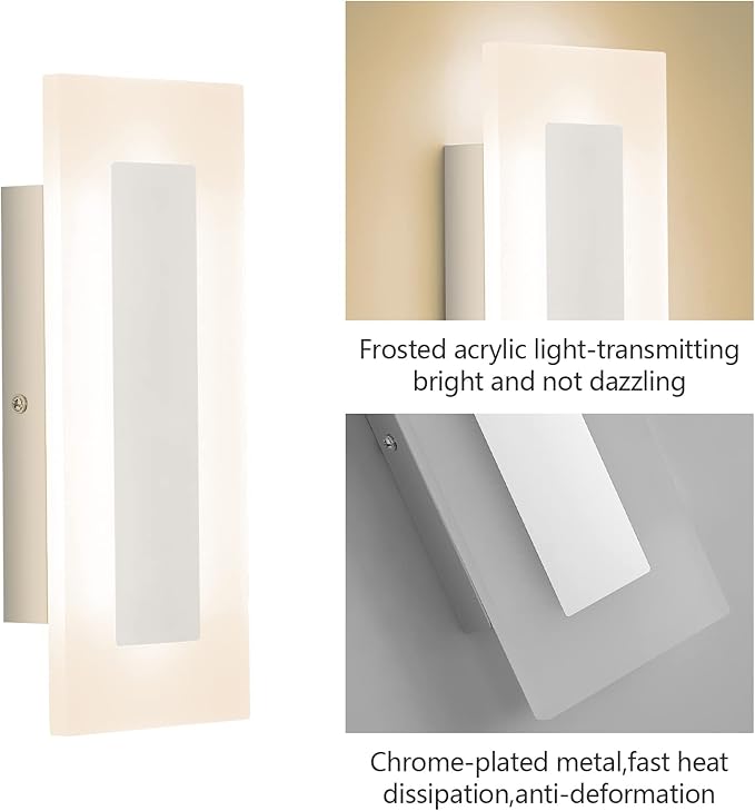 LMQNINE Modern LED Acrylic Wall Sconce Warm White Light 3000K for Bedroom Corridor Stairs Bathroom Indoor Lighting Fixture Lamps Home Room Decor (2-Pack)…